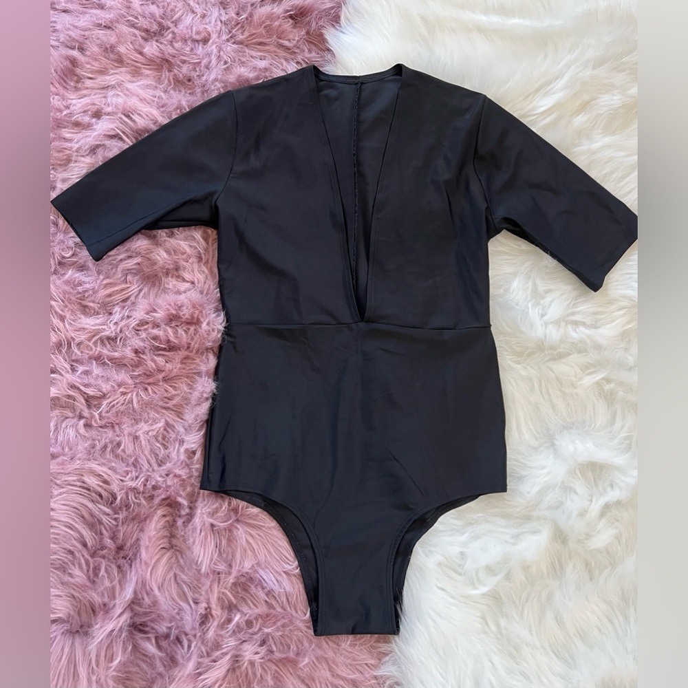 Little Black Diamond Black Deep Plunge V-Neck Bodysuit